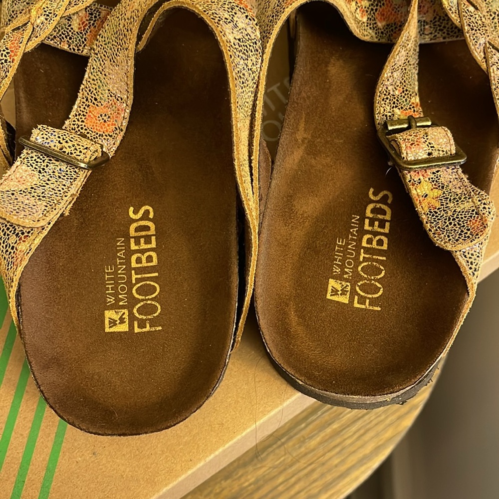 White Mountain Braided Multicolor Print Footbed Sandals - Brown Base - Picture 3 of 5